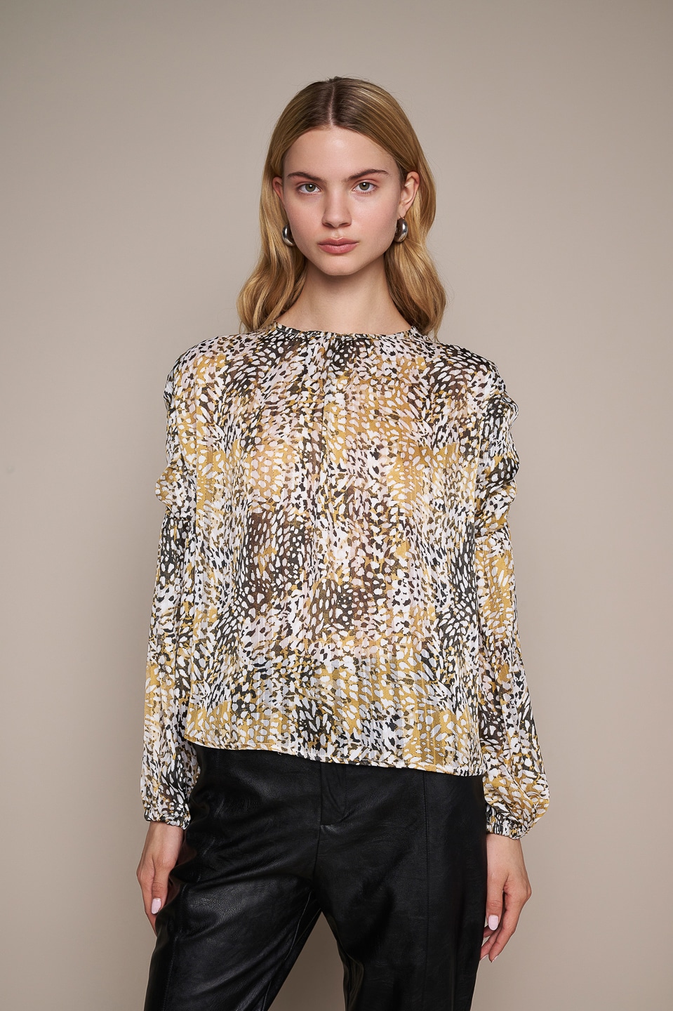 PRINTED BLOUSE WITH METALLIC THREAD